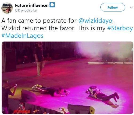 #MadeInLagos: Fan Came To Prostrate For Wizkid, He Returned The Favour (Video)