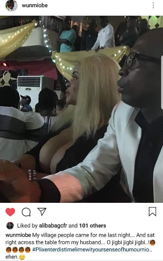 Singer Wunmi Obe reacts after Cossy Orjiakor's sat across the table from her husband at an event