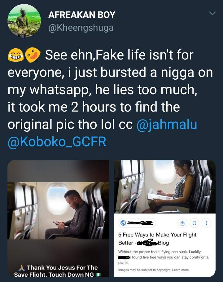 Nigerian singer busted after posting photoshopped photo of himself in a plane