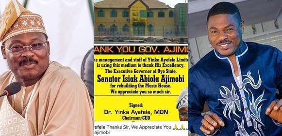 Yinka Ayefele Appreciates Governor Ajimobi For Rebuilding His Music House That Was Demolished Last Year