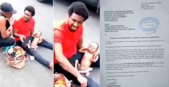 Heartbreaking video of a Nigerian dad crying by the roadside with his sick child who has a heart disease