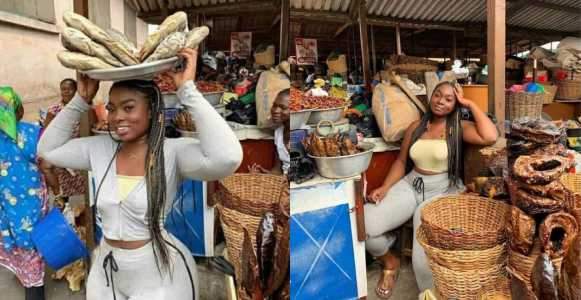 Slay Queen Spotted Selling Fish In A Market Causes Stir Online (Photos)