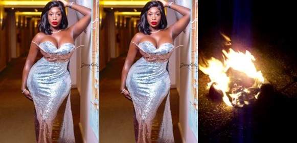 Symba, American model burns her used panties in Lagos as she prays against yahoo boys (Video)