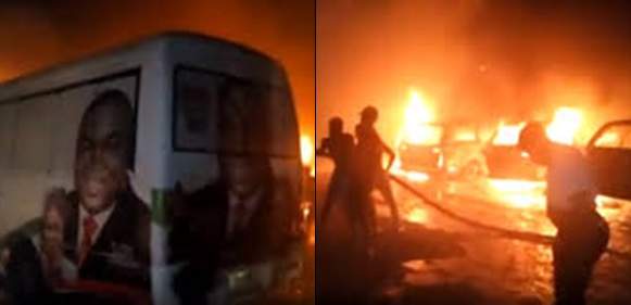 BREAKING: PDP campaign vehicles set ablaze in Enugu (VIDEO)