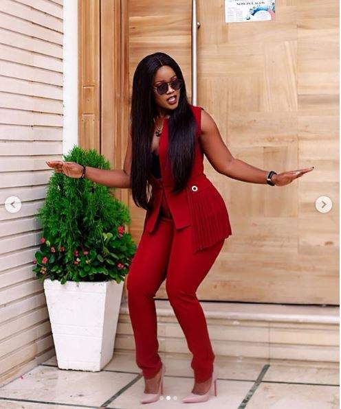 Too Classy! Cee-C steps out In red corporate outfit (Photos)