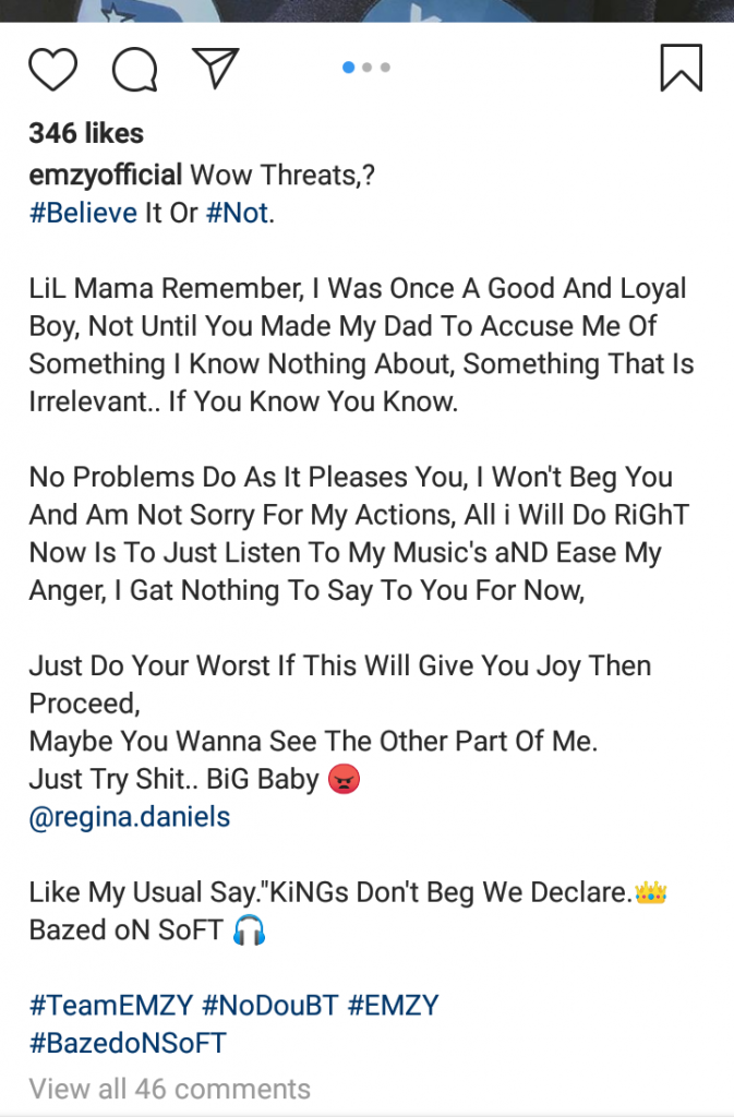 Nollywood Actress Regina Daniels Allegedly Threatens Stepson, Emzy