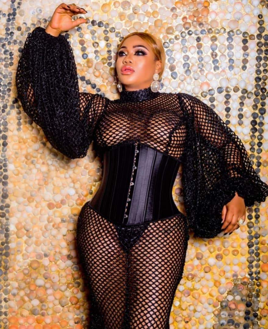 Photos: Toyin Lawani flaunts her n*pples in net dress