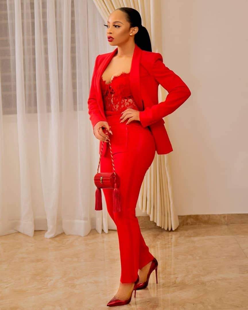 Photos: Toke Makinwa slays in red suit