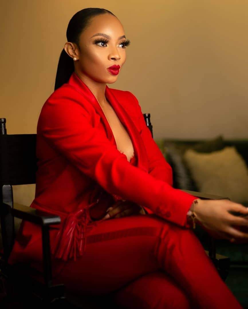 Photos: Toke Makinwa slays in red suit