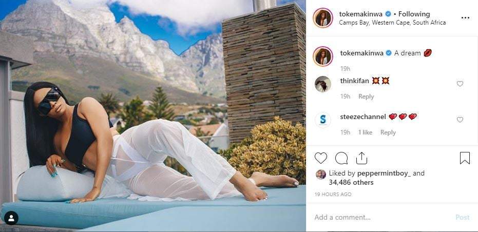 Toke Makinwa Wows In Sexy White See-Through Pant (Photos)