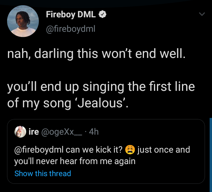 Fireboy DML Turns Down A Female Fan's Request (Photo)