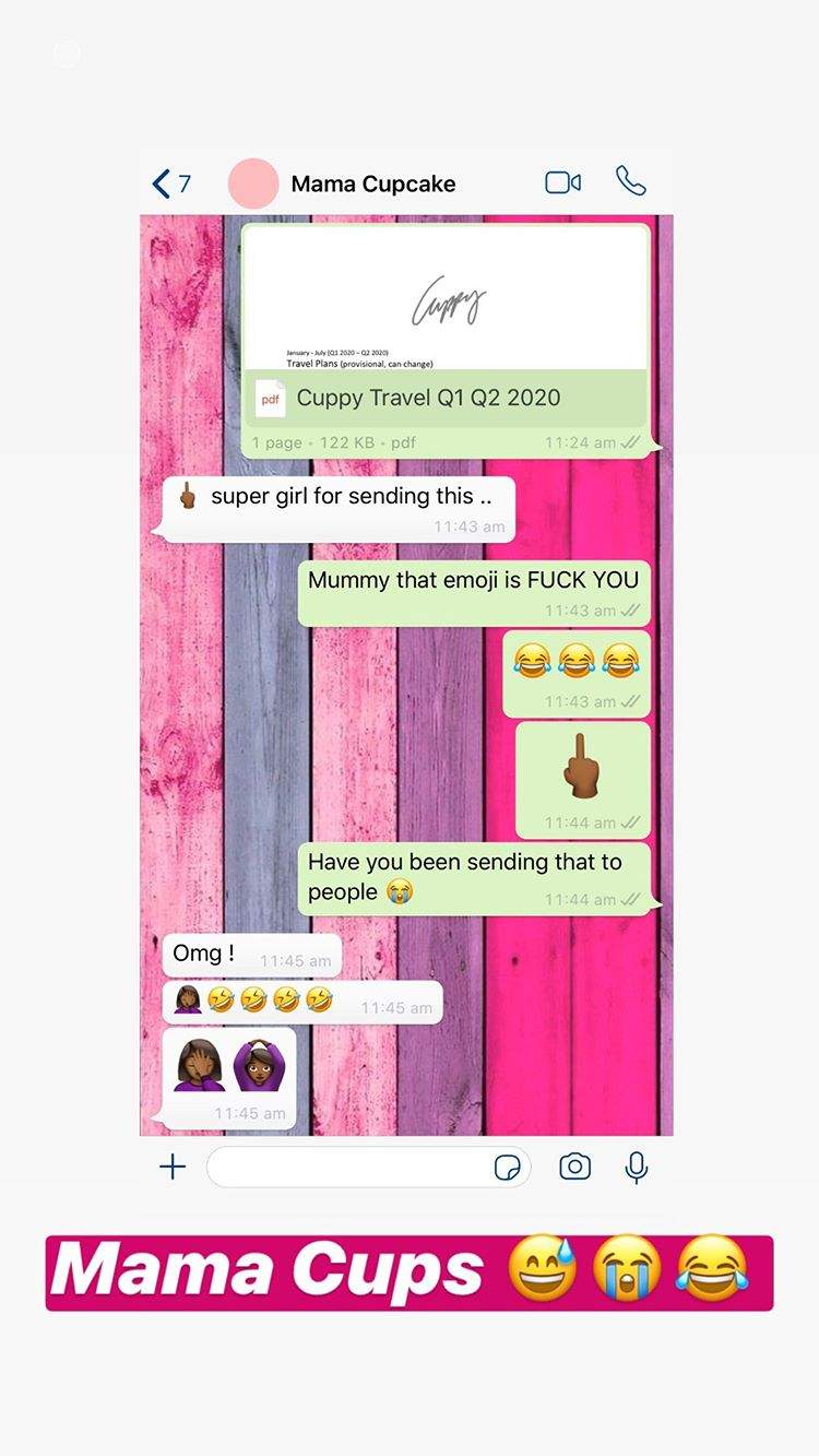DJ Cuppy Reacts As Her Mom Sends The Middle Finger Emoji To Her (Photo)