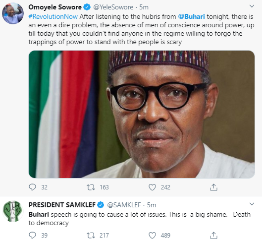 'Waste of 12 minutes'- Nigerians react to Buhari's national broadcast