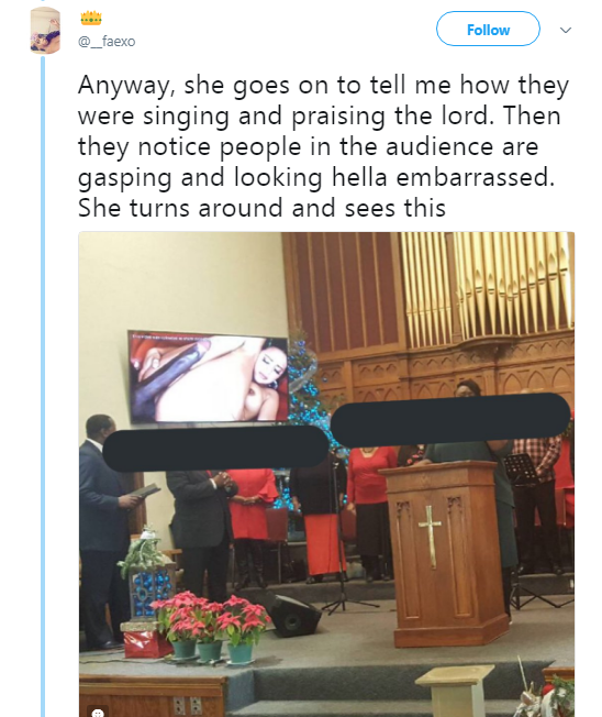 Shocking moment se-ex scene plays on church TV screen during service (Photo)