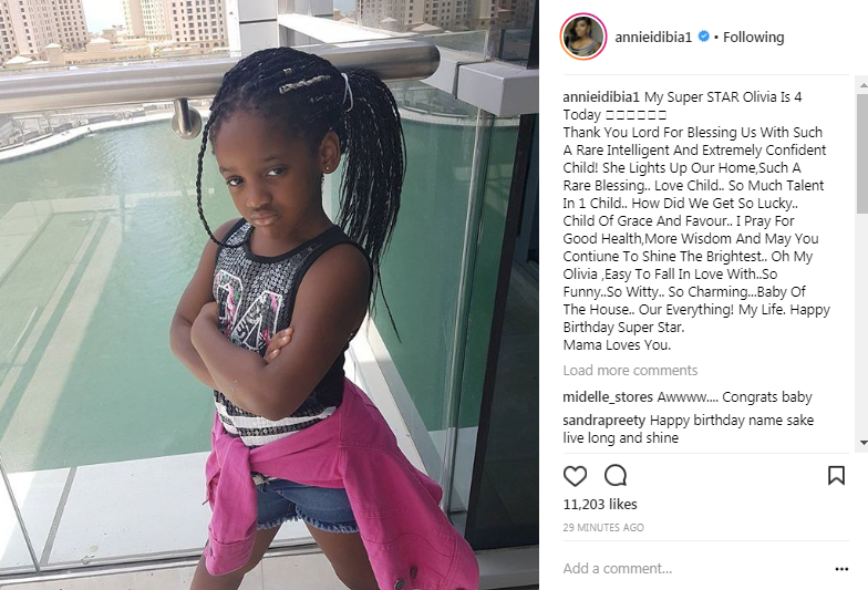 'She lights up our home' - Annie Idibia celebrates second daughter's 4th birthday
