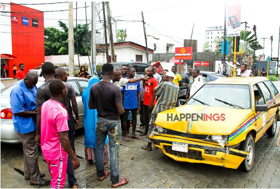 Taxi Driver Breaks Down In Tears After His Car Was Hit By A Lady In Lagos ( Photos )