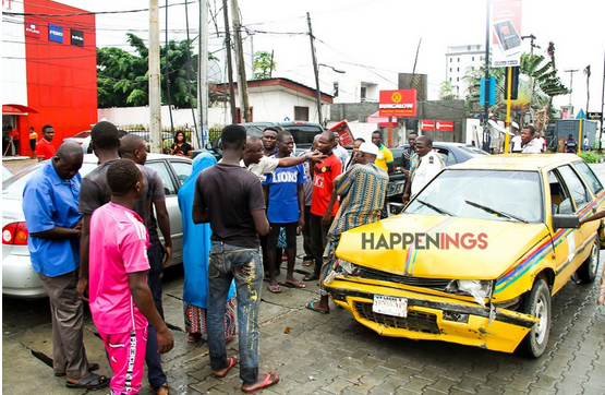 Taxi Driver Breaks Down In Tears After His Car Was Hit By A Lady In Lagos ( Photos )