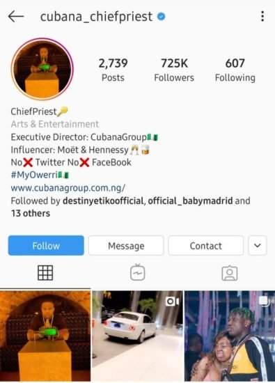 Cubana Chief Priest Unfollows Mercy, Deletes All Her Photos On Instagram