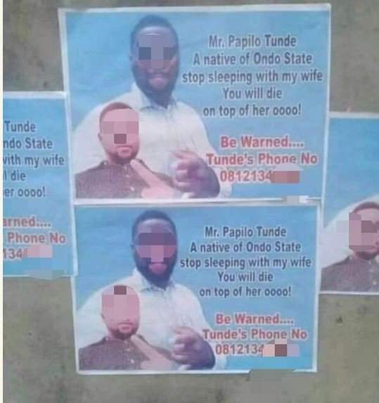 LIFE DRAMA!! Man Designs Posters For His Wife's Lover; Says 'Stop Sleeping With My Wife Or Die' (Photo)