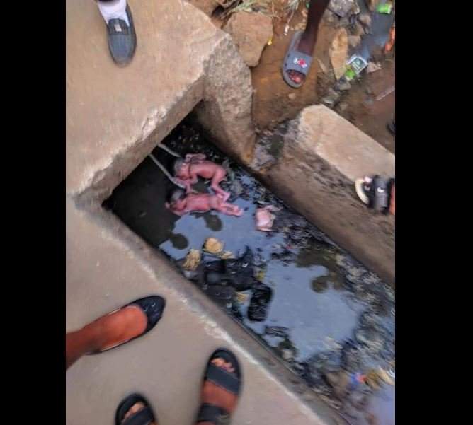 SO SAD!! Girl Gives Birth To Twins, Dumps Them Inside Gutter In Rivers (Disturbing Photo)