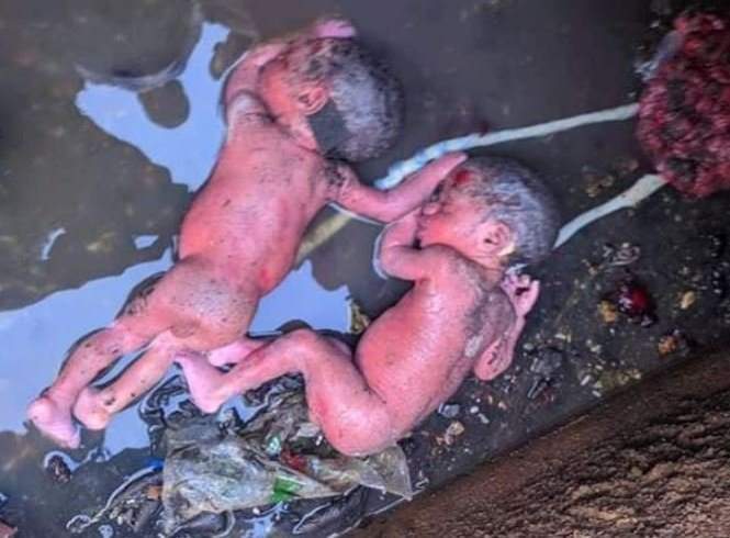 SO SAD!! Girl Gives Birth To Twins, Dumps Them Inside Gutter In Rivers (Disturbing Photo)