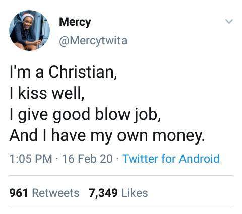 I'm s Christian, I Kiss Well, I Give Good Bl0w Job and I Have Money, Pretty Lady Says