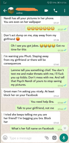 Jealous Boyfriend Confronts His Girlfriend's Crush Via Whatsapp