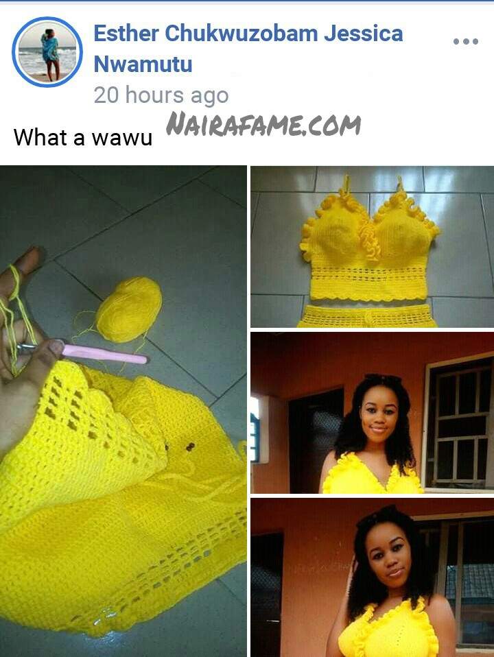 Knitting: See How This Lady Made A Yellow Wool Crop Top (Photos)