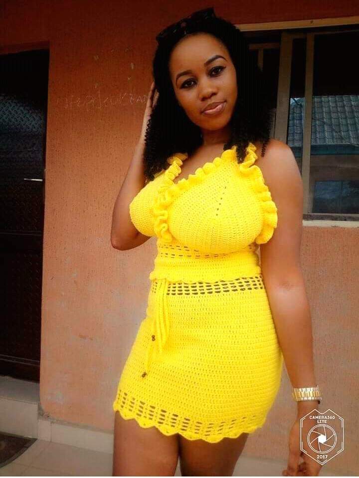 Knitting: See How This Lady Made A Yellow Wool Crop Top (Photos)