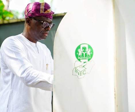 Lagos State APC Governorship Candidate, Jide Sanwolu Casts His Votes (Photos)