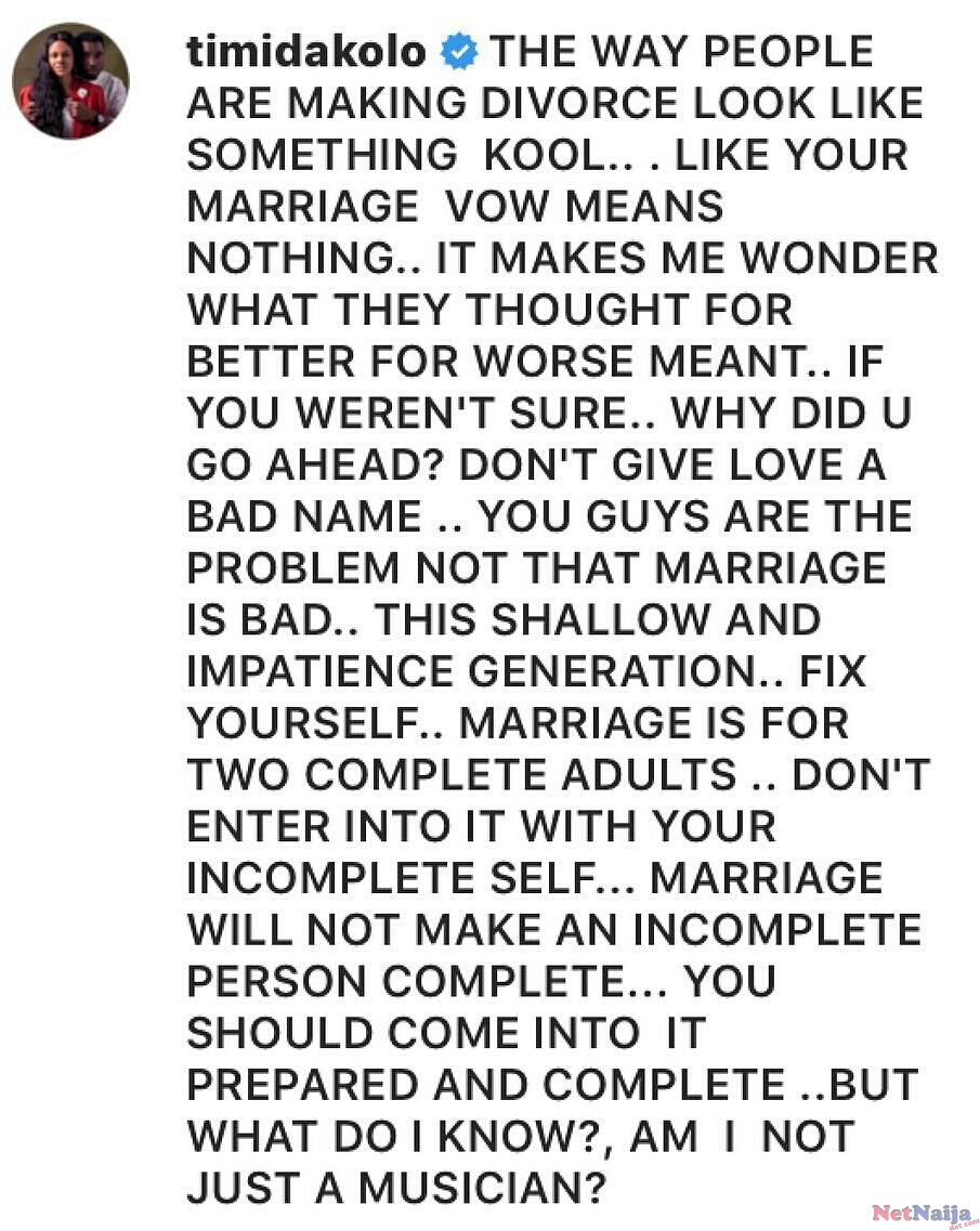 Timi Dakolo vents at the spate of divorce "don't give love a bad name"