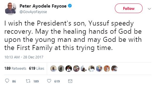 Buhari's Fierce Critic, Fayose Reacts to Yusuf Buhari's Ghastly Motorcycle Accident