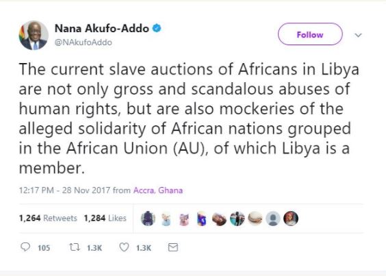 Ghana President, Nana Akufo-Addo Reacts to Slave Trade in Libya