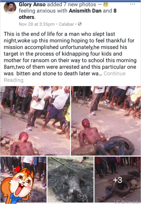 Suspected Kidnapper Who Tried to Abduct 4 School Kids & Their Mum Meets His Waterloo in Calabar (Photos)
