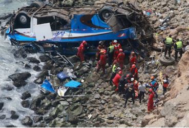 Handout picture released by Peruvian agency Andina showing rescuers, police and firefighters 