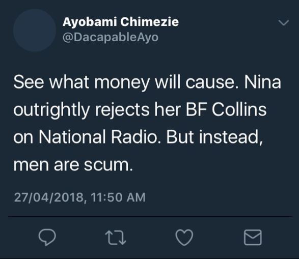 #BBNaija: Nina Faces Attacks For Dumping Collins On National Radio