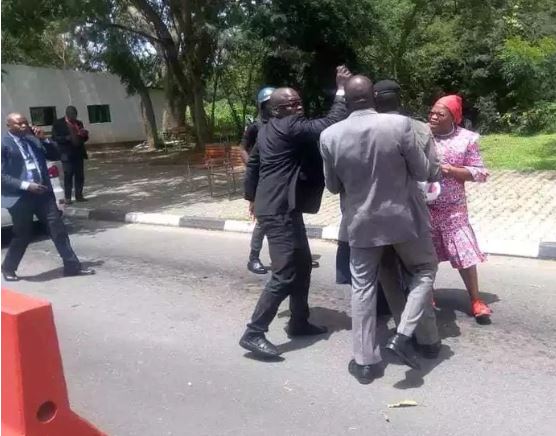 Security Operatives Assault Ex-Minister, Oby Ezekwesili During Lone Protest At Aso Rock Gate (Photos)