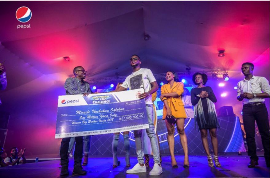 BBNaija: Miracle Receives N1million Cheque From Pepsi (Photos)
