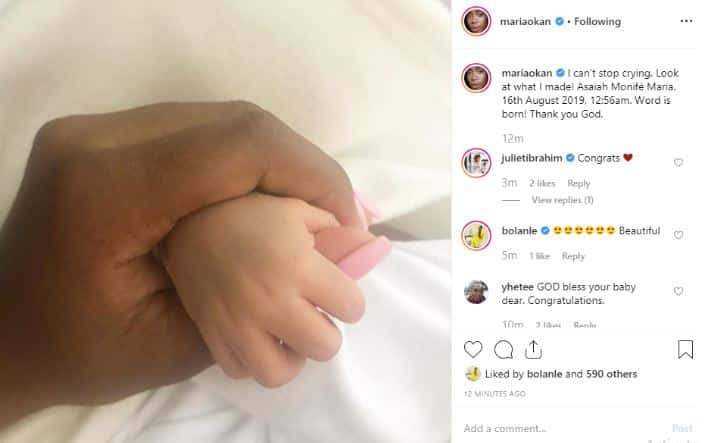 OAP Maria Okan welcomes baby girl with rapper Olamide