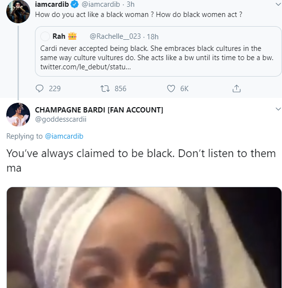 Cardi B drags follower who called her a 'dumb bitch' for saying she identifies as a black woman