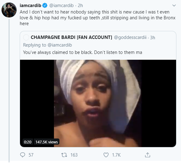 Cardi B drags follower who called her a 'dumb bitch' for saying she identifies as a black woman