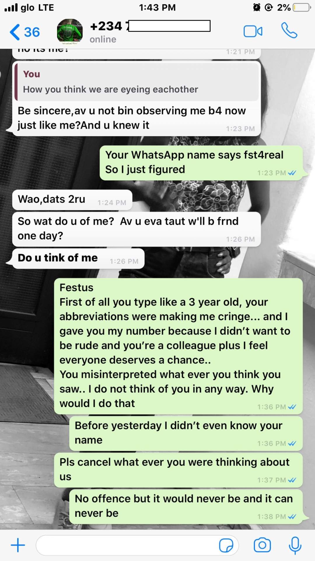 Nigerian Lady shares conversation with a guy who is crushing on her, but can't express himself properly