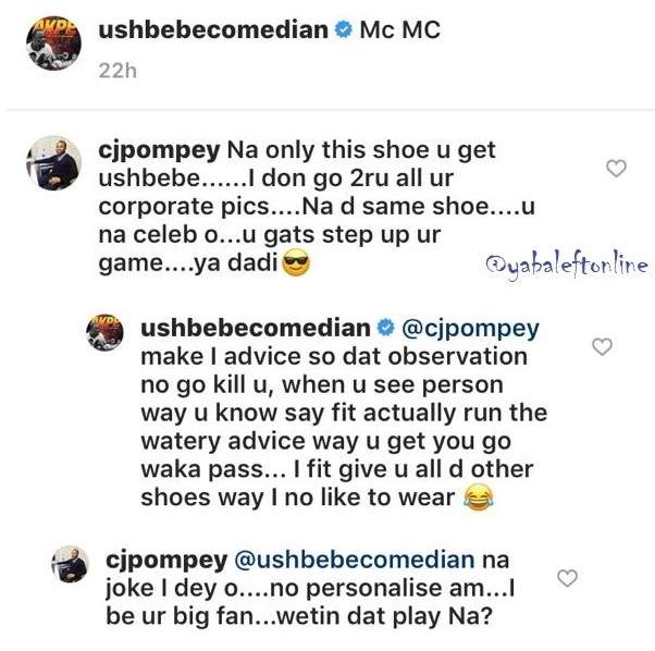 Comedian Ushbebe replies a follower who trolled him for wearing the same pair of shoes in all his photos