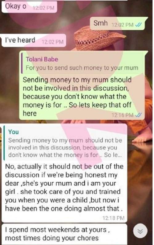 Nigerian Lady compares herself with her boyfriend's mom after he didn't send her money because he was broke (photos)