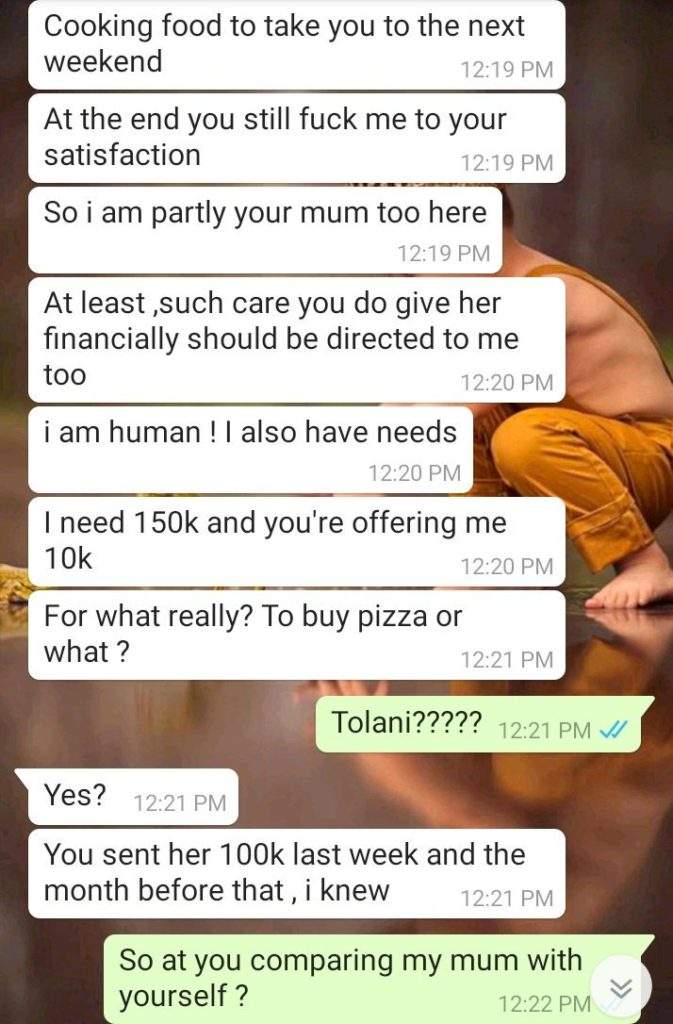 Nigerian Lady compares herself with her boyfriend's mom after he didn't send her money because he was broke (photos)