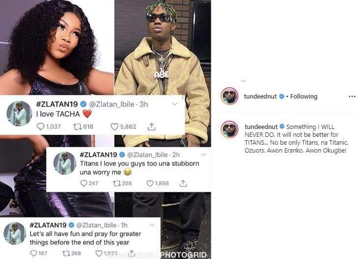 'It will never be better for Titans' - Tunde Ednut lays curse on Tacha's fans