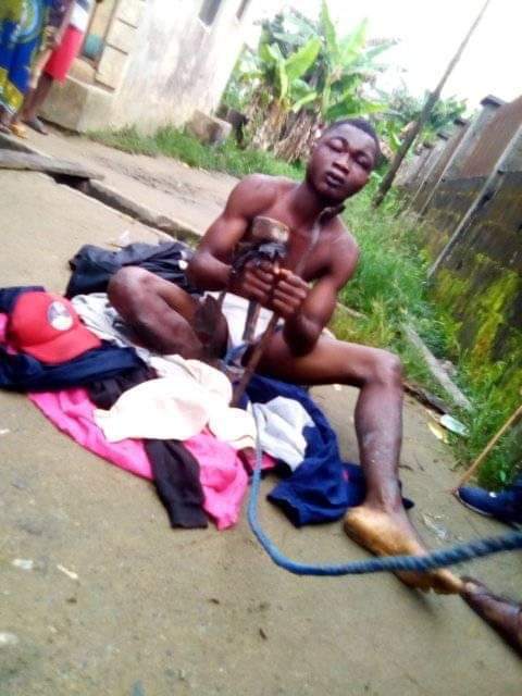 Young man gets stripped and brutally whipped for stealing solar light battery in Bayelsa community (Photos)