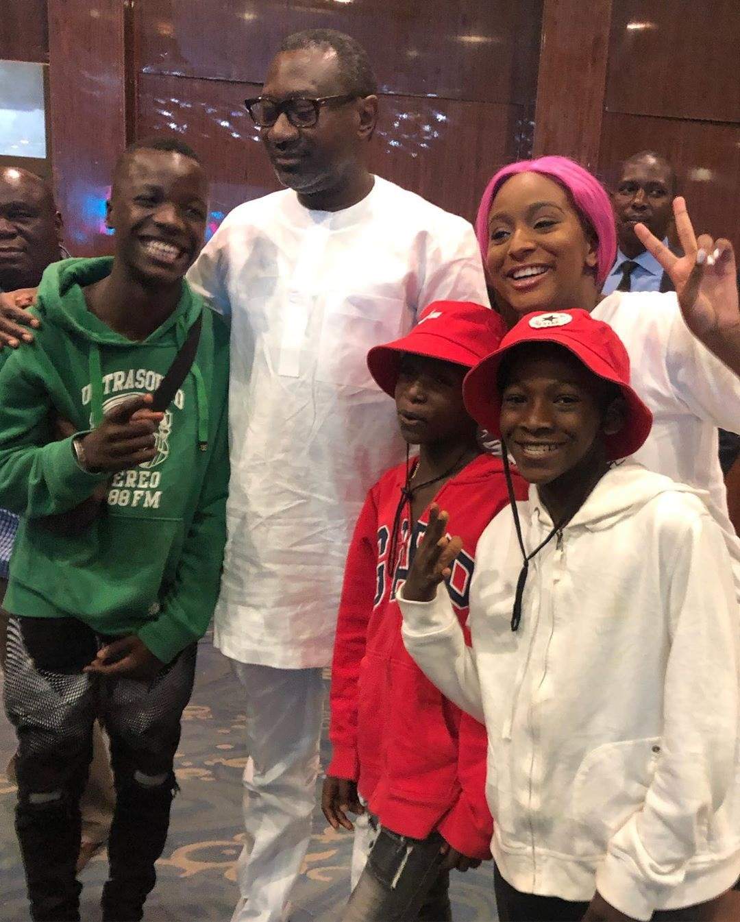 Instagram comedians, Ikorodu Bois meet Billionaire, Femi Otedola at DJ Cuppy's birthday party (video)