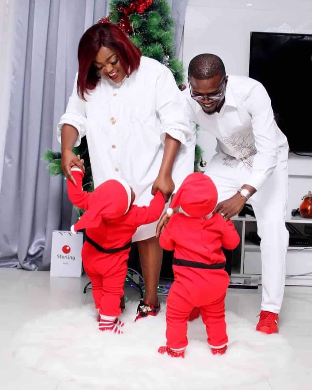 Social media users drag Funke Akindele for hiding face of her twins