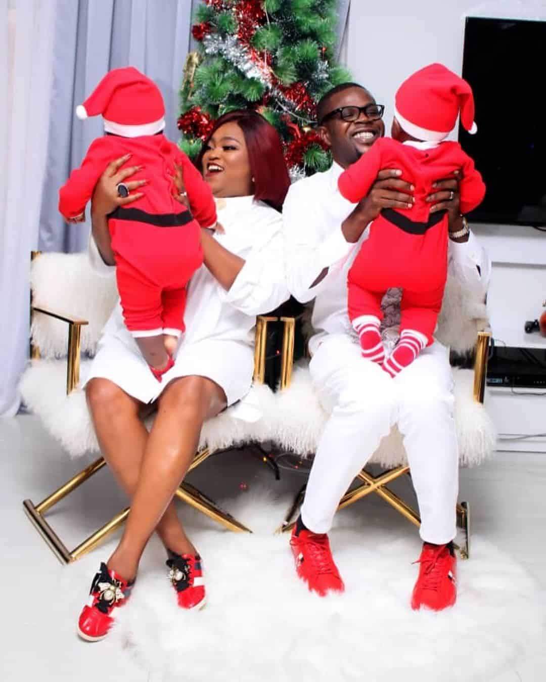 Social media users drag Funke Akindele for hiding face of her twins